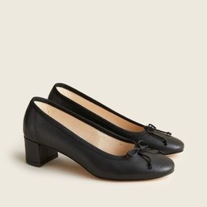 J Crew Kate Block Heel Ballet Flat Black Leather